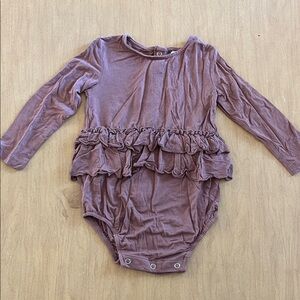 Long-Sleeve Ruffle One-Piece Bodysuit in Mauve